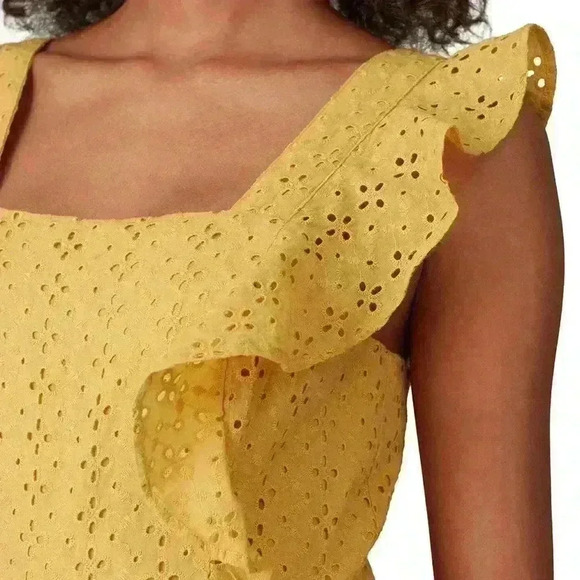 MINKPINK size small yellow embroidered floral jumpsuit with ruffles and pockets - Picture 4 of 9